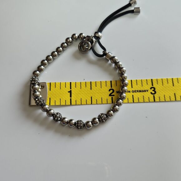 Michael Kors Slider Bracelet | Silver and Rhinestone Beaded Adjustable - Picture 8 of 13